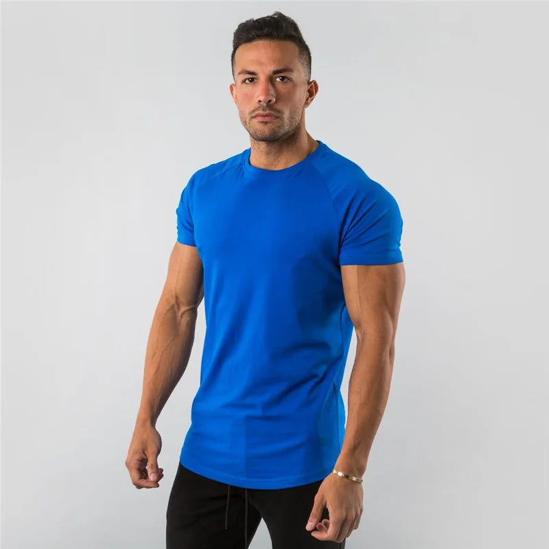 Cotton Plain Tops Tees Fitness Mens