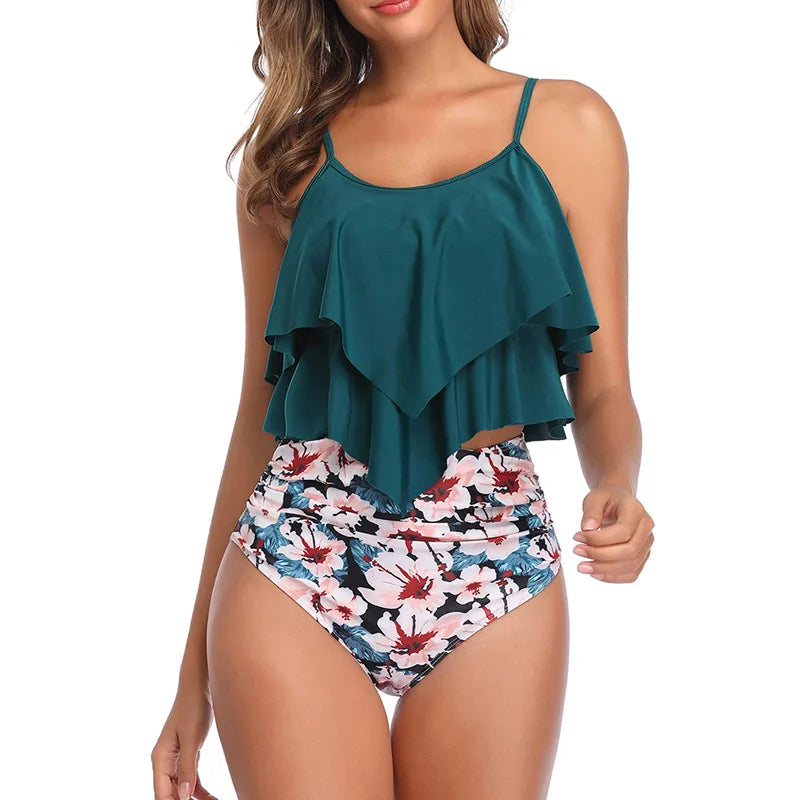 RuffleWave: Chic High Waist Bikini & Tankini Set