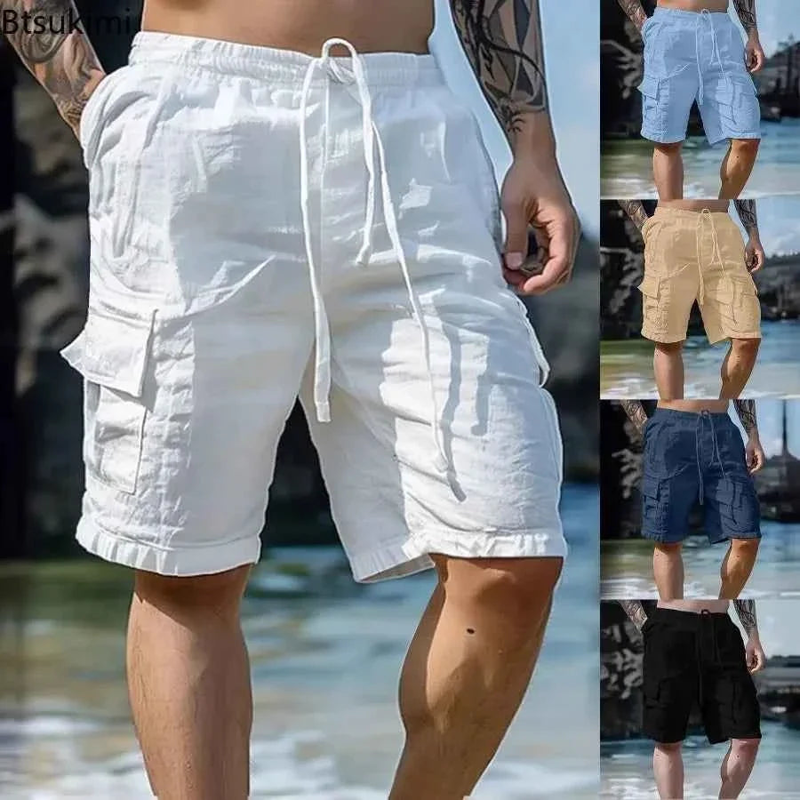 Men's Loose White Cargo Beach Shorts 2026