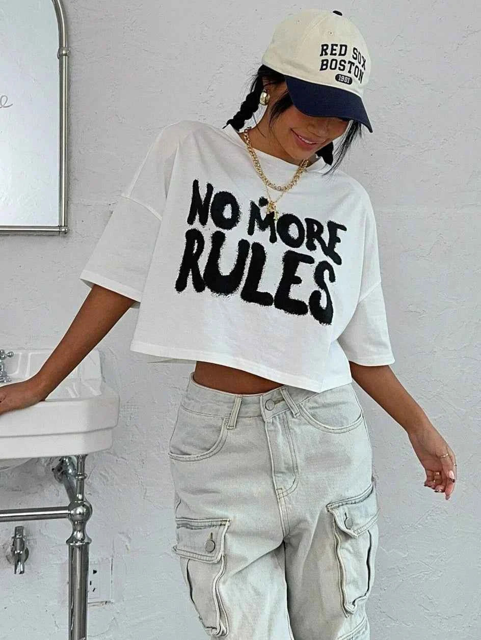 No More Rules Cotton Women's Crop T-Shirt