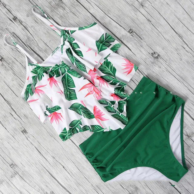 RuffleWave: Chic High Waist Bikini & Tankini Set