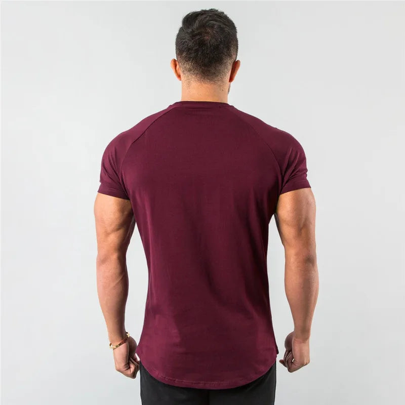 Cotton Plain Tops Tees Fitness Mens