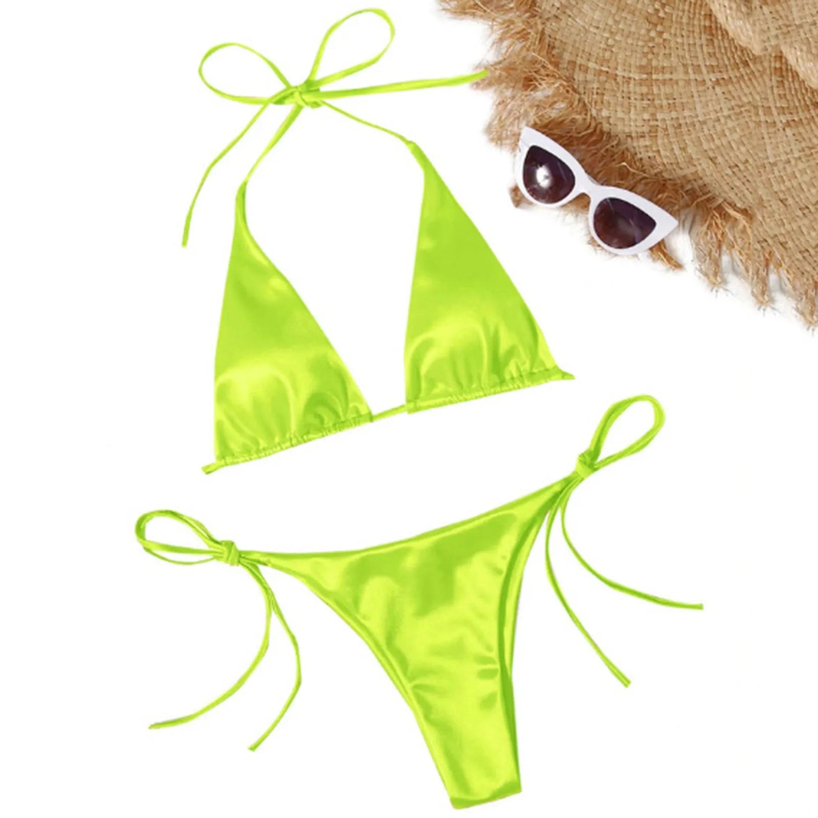 ShimmerWave: Luxe Satin Brazilian Bikini Set