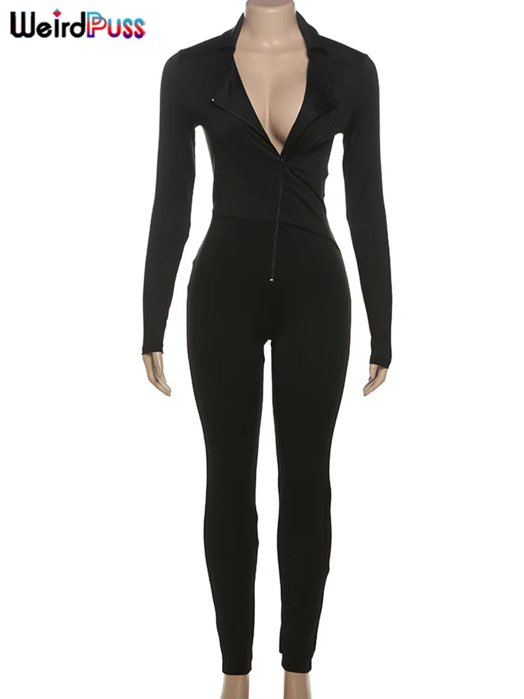 Women's Zip Fitness Jumpsuit Skinny Overall
