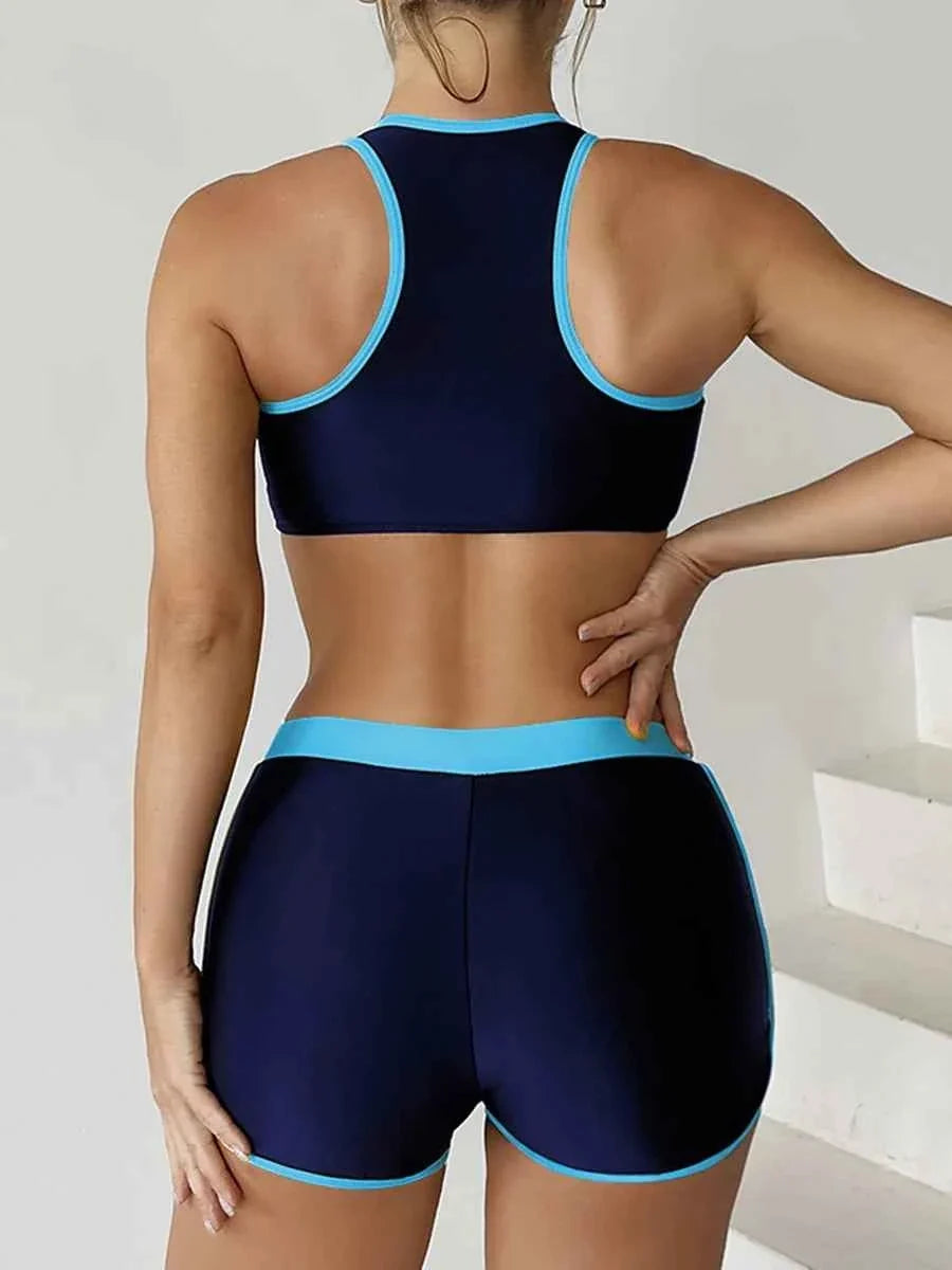 2026 Zipper Bikini Set with Shorts Swimwear
