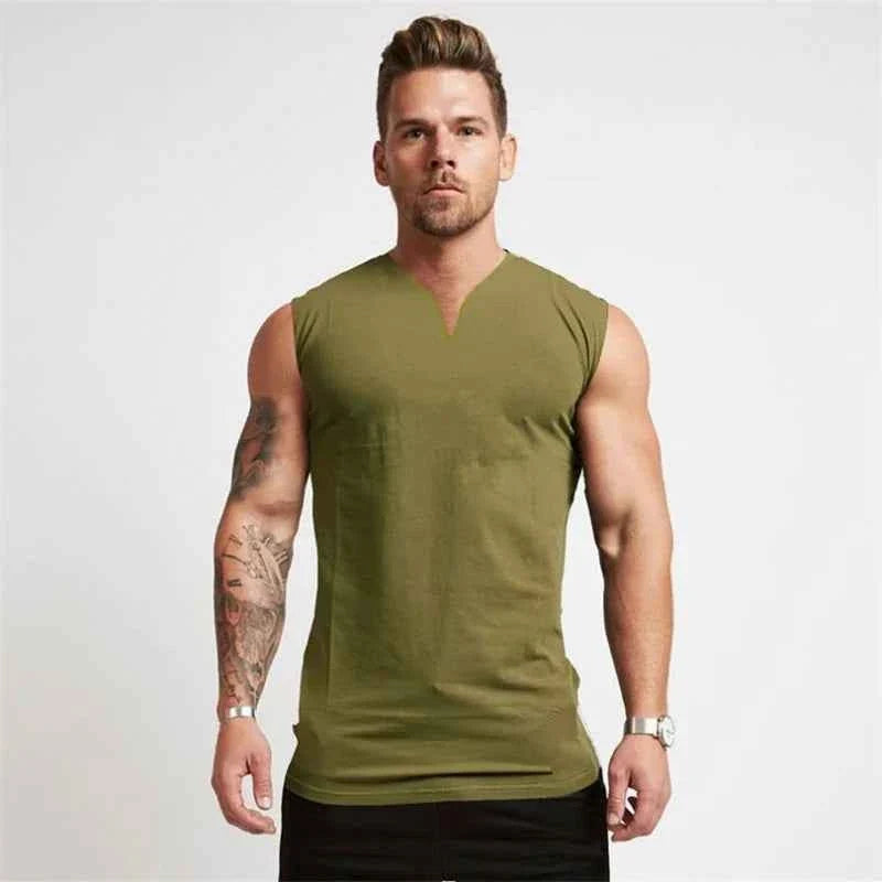 Cotton V-neck Gym Tank Top for Men