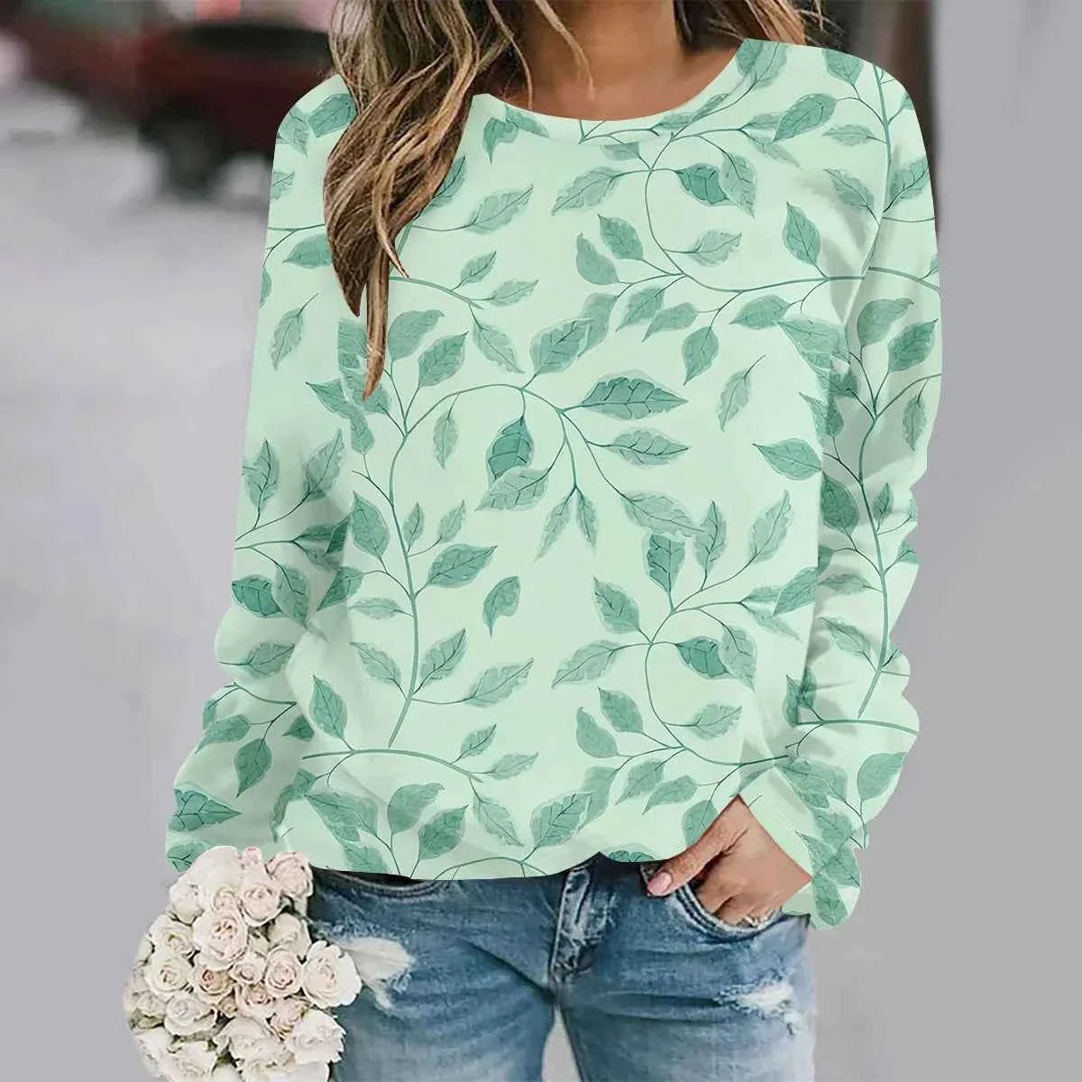3D Flower Print Y2K Sweatshirt - Women's Fashion