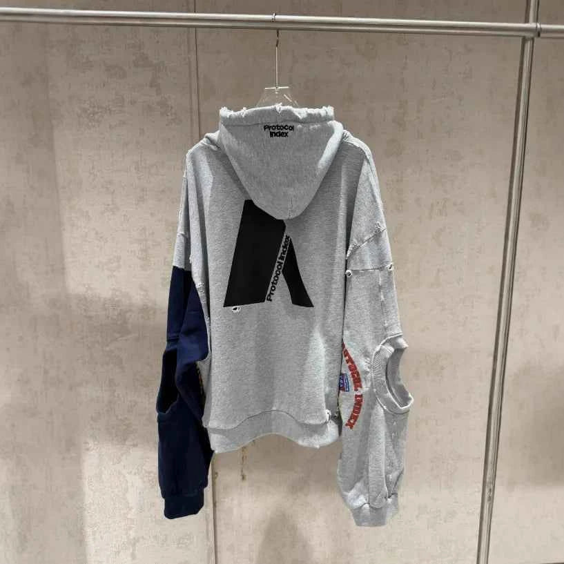 Patchwork Army Vintage Damaged Hoodie