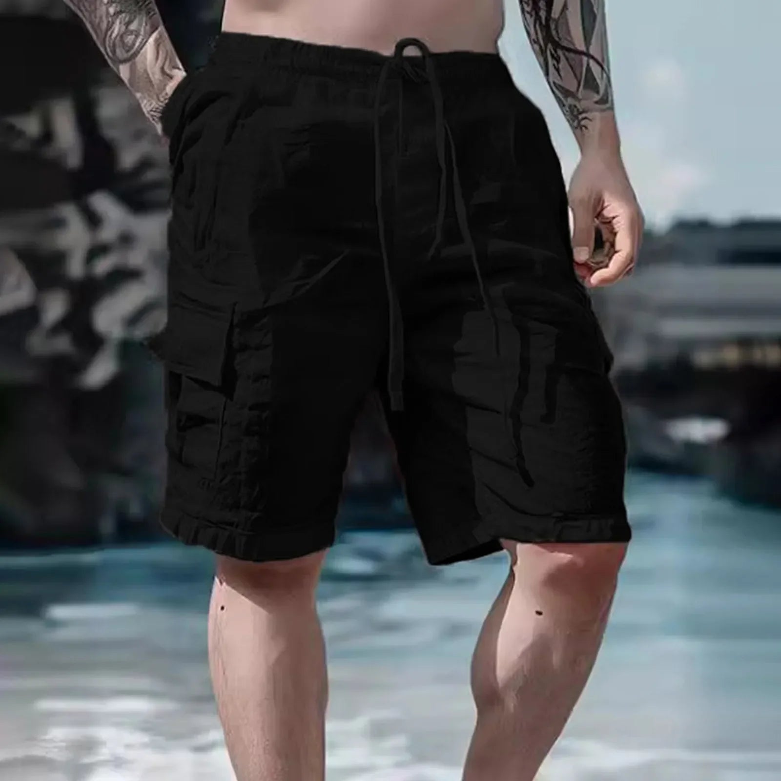 Men's Loose White Cargo Beach Shorts 2026