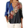 Summer Floral V-Neck 3/4 Sleeve Loose T-Shirt