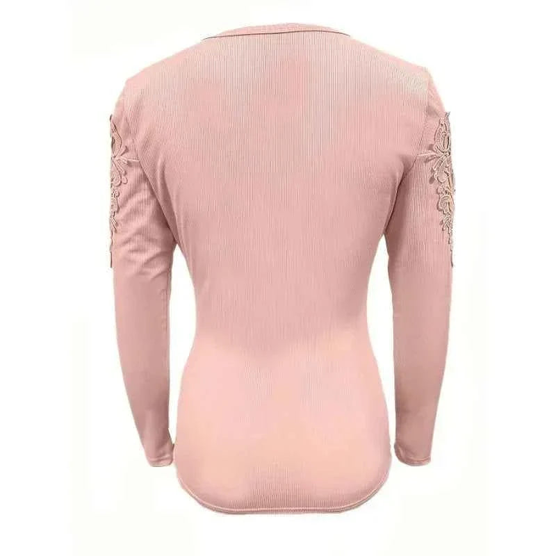 Round Neck Button Slim Fit Long Sleeve T-shirt