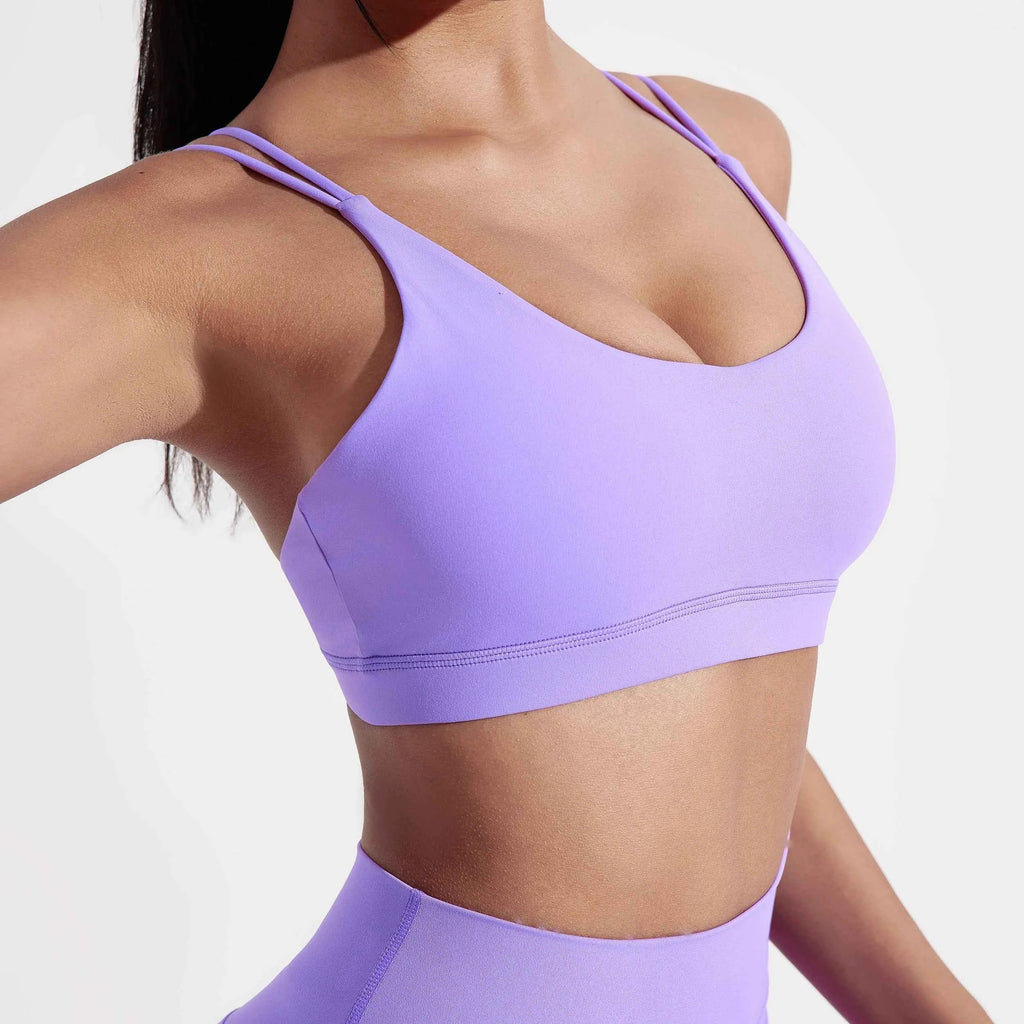 Solid Color Cross Fitness Bra with Chest Pad