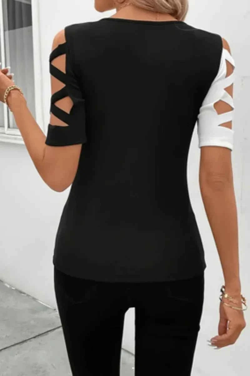 Ladies' Hollow Out Patchwork T-Shirt