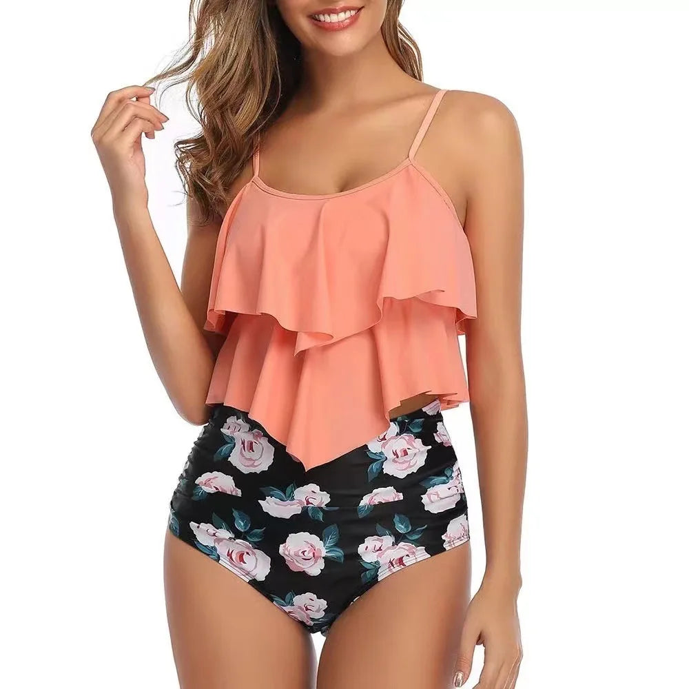 RuffleWave: Chic High Waist Bikini & Tankini Set