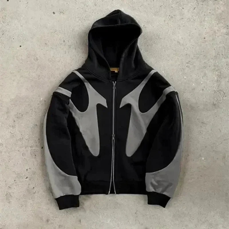 Y2K Devil Print Retro Zip Hoodie