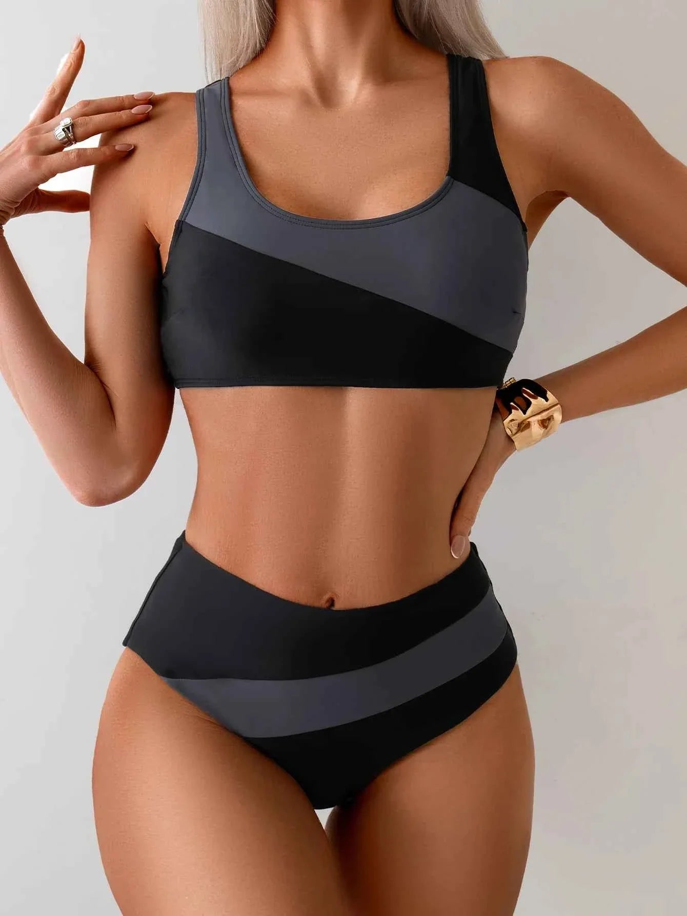 Women's Sporty Colorblock High Waist Bikini Set