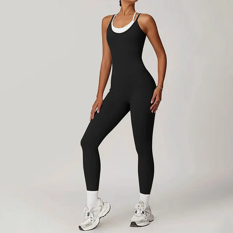 Sporty Jumpsuits Black Women Backless Fashion O-Neck