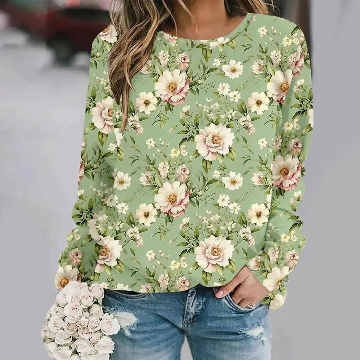 3D Flower Print Y2K Sweatshirt - Women's Fashion