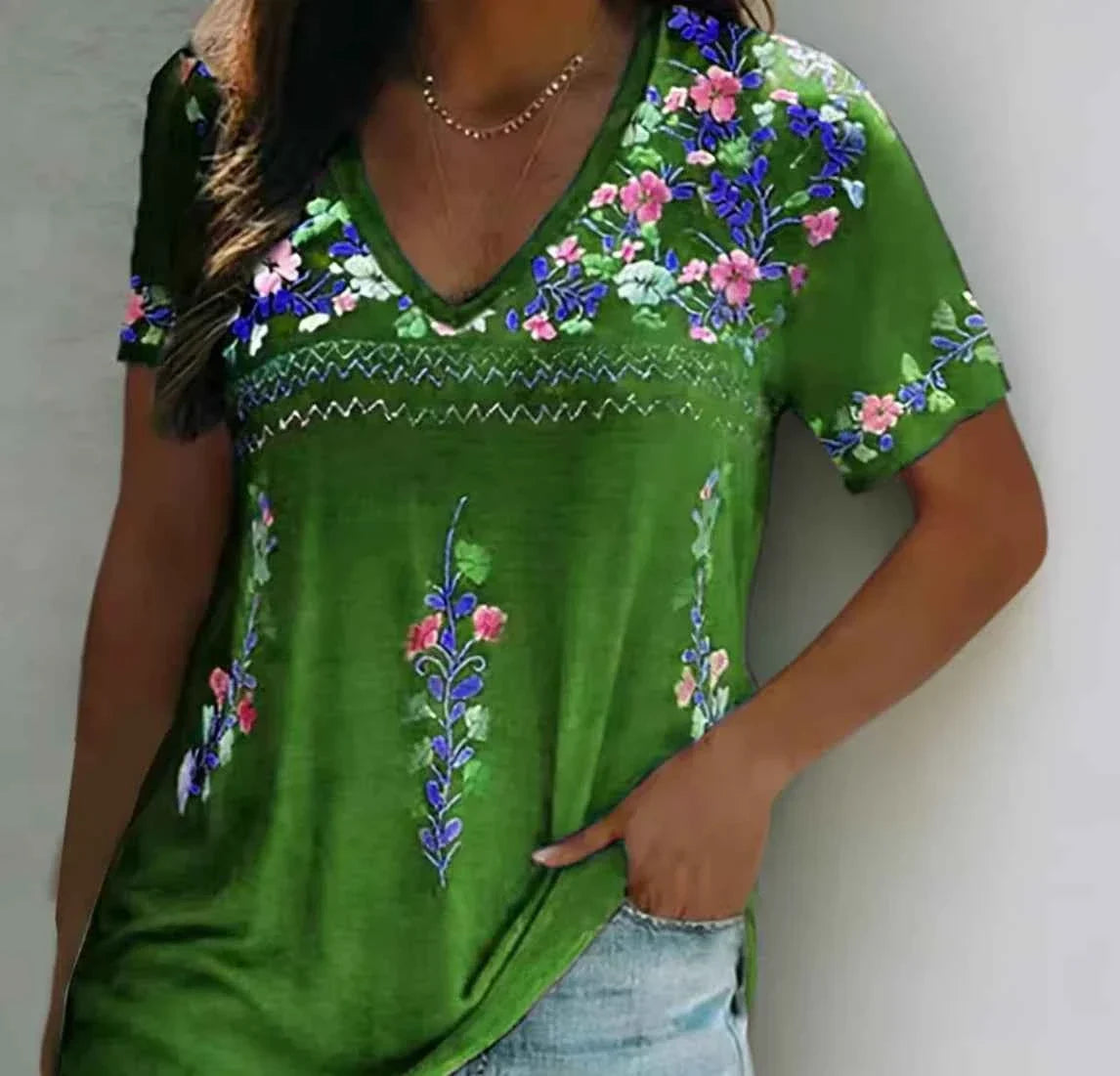 Bohemian V-Neck Short Sleeve T-Shirt