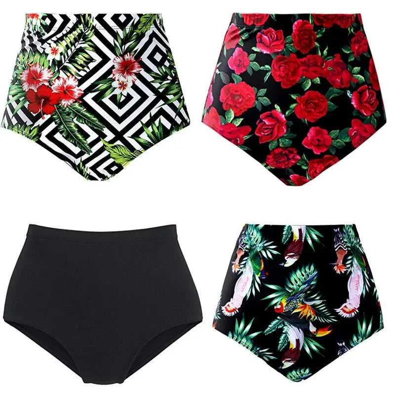 Floral High-Waist Bikini Shorts - Plus Size Swimwear