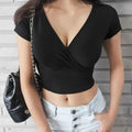 Vivid V-Neck: Y2K Black Crop Top Corset Tee