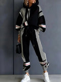 Plus Size Striped Sweatshirt & Pants Set
