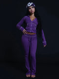 Women’s Hooded Zip Tracksuit Set Flare Pants