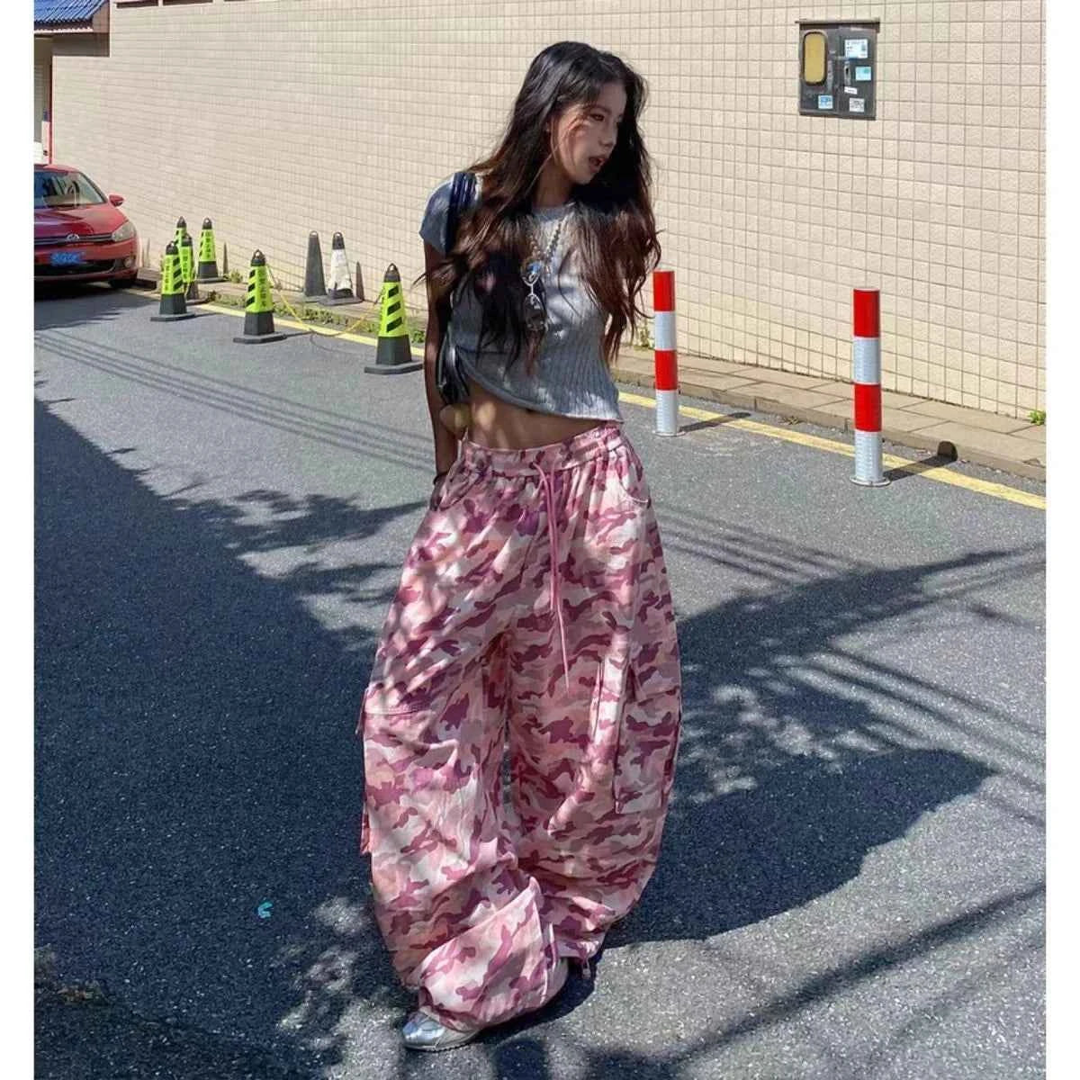 Y2K Pink Camo Wide Leg Street Pants