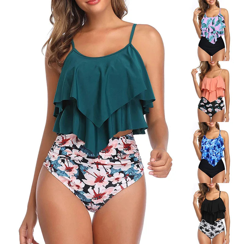 RuffleWave: Chic High Waist Bikini & Tankini Set