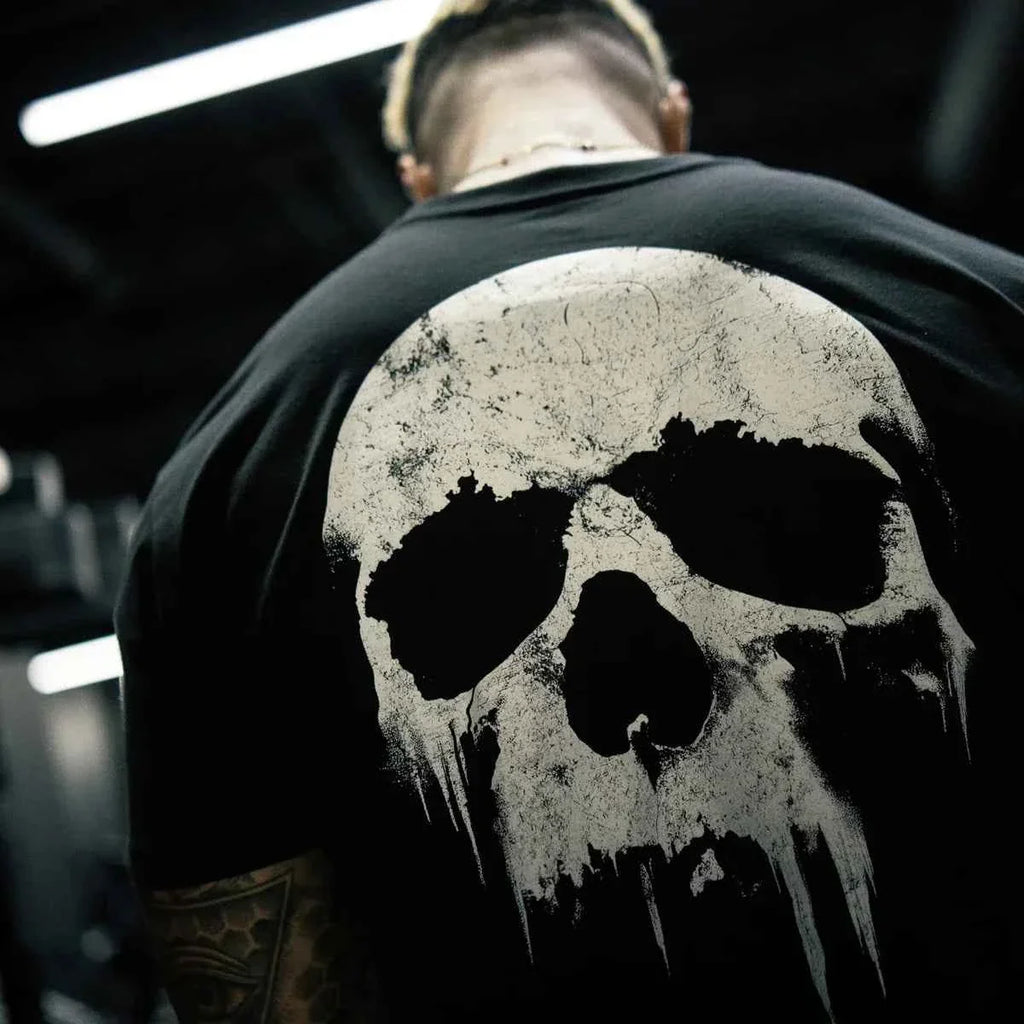 Men's Skull Print Cotton Gym T-Shirt