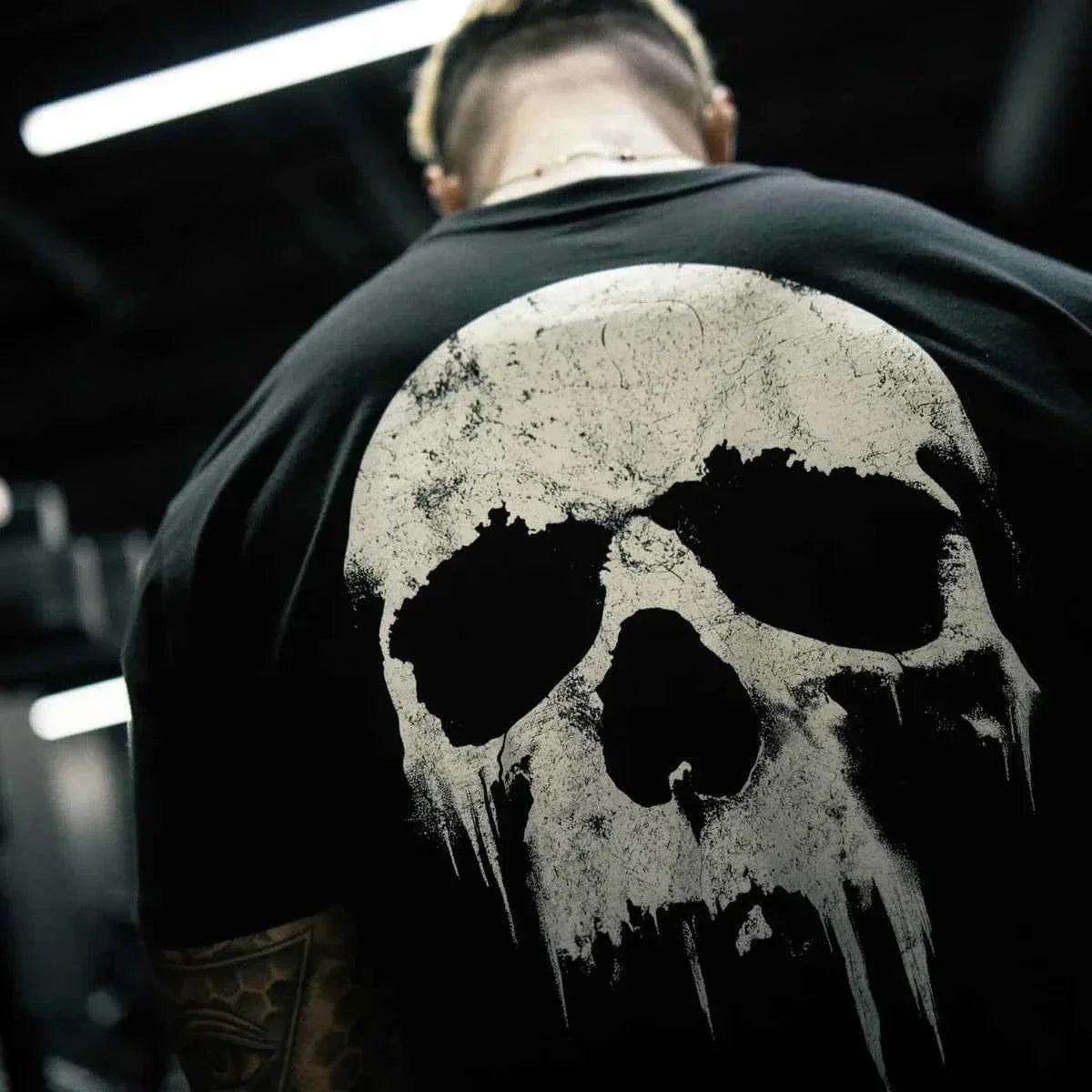Men's Skull Print Cotton Gym T-Shirt