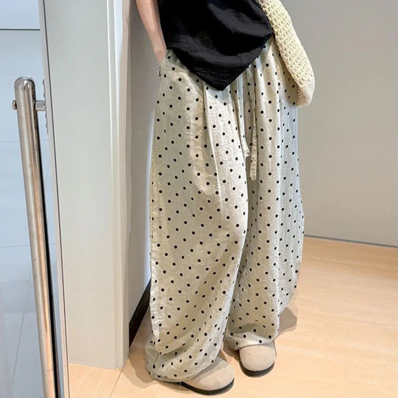 Women’s Linen Polka Dot Wide-Leg Pants