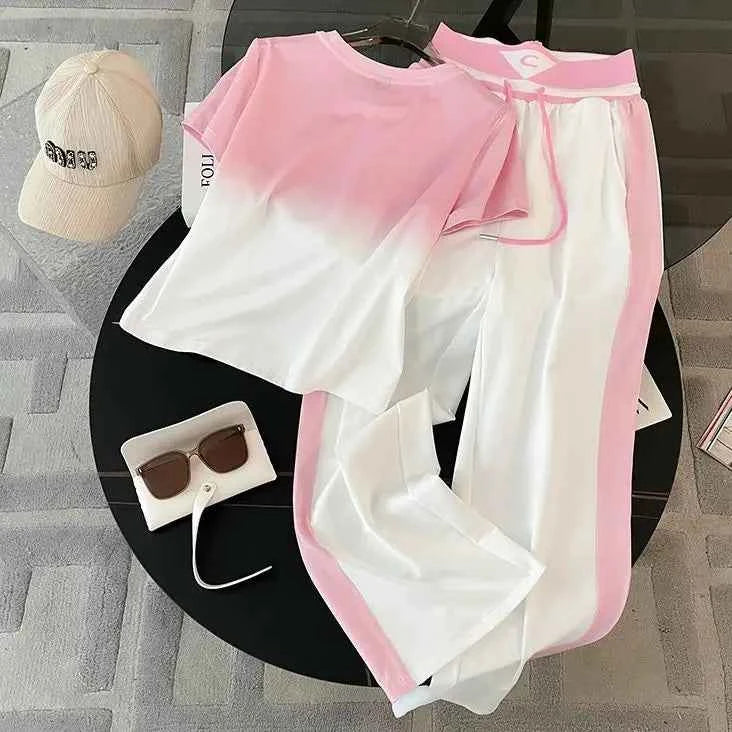 Gradient Short Sleeve & Wide Leg Pants Set