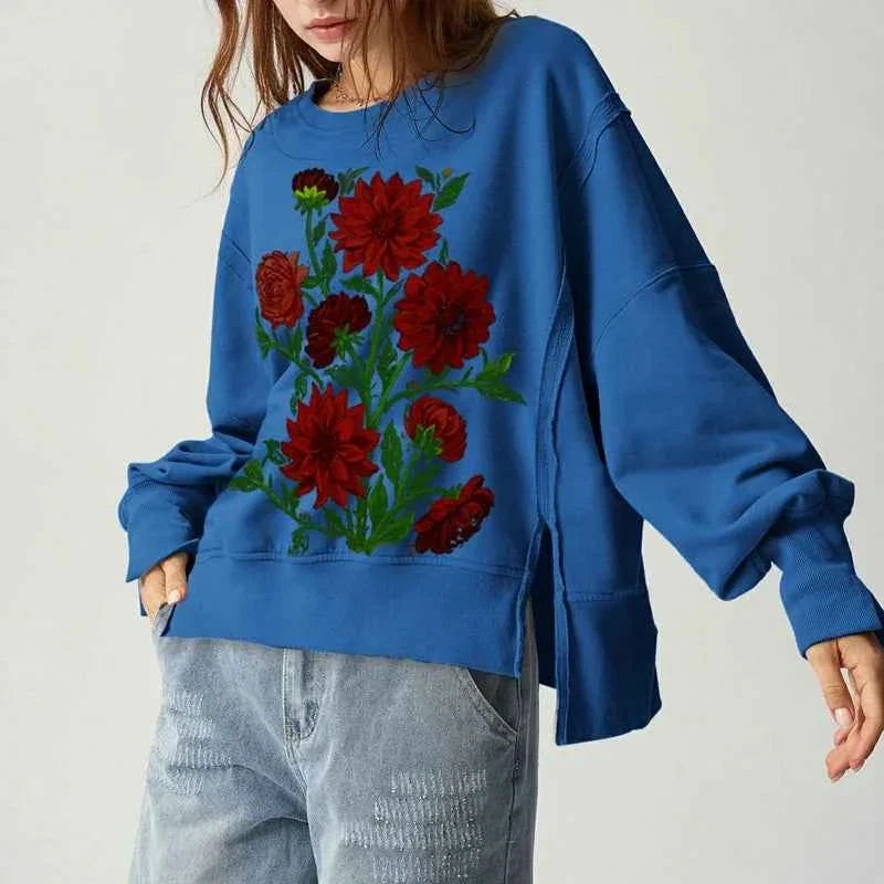 BlossomBlue Y2K Oversized Floral Sweatshirt