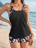 Women's Striped Cross-Back Tankini Set