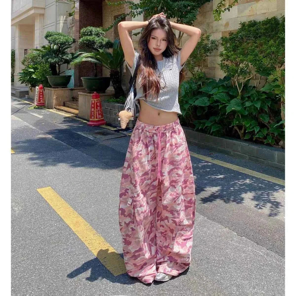 Y2K Pink Camo Wide Leg Street Pants