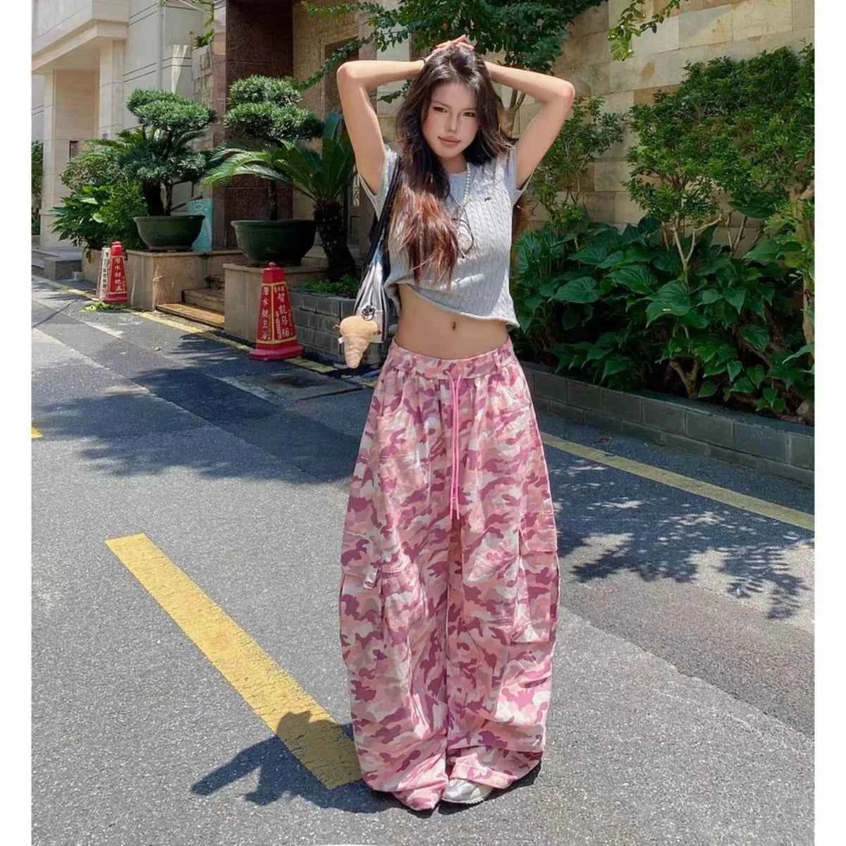 Y2K Pink Camo Wide Leg Street Pants