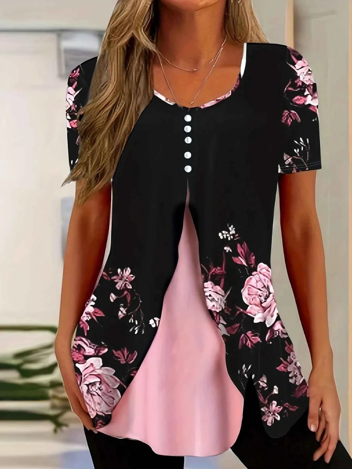 Elegant Women's Two-Piece Look Button Blouse