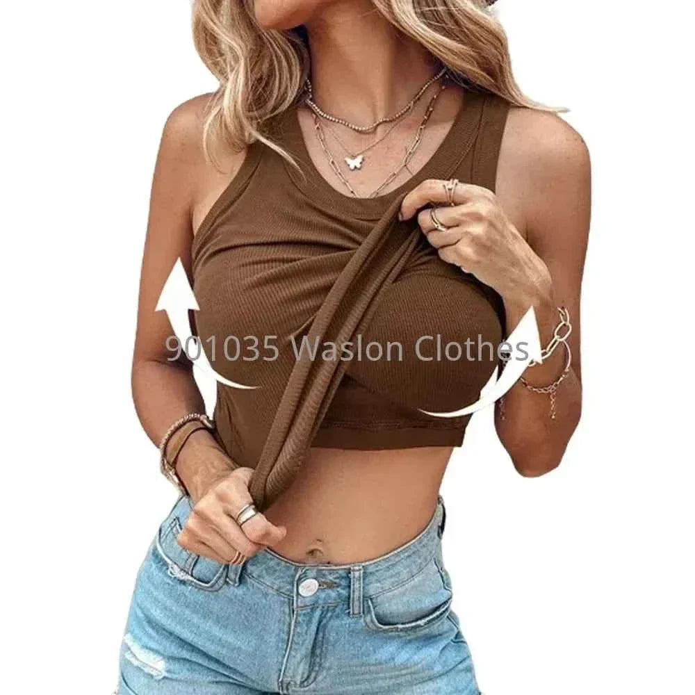 Summer Ribbed Tank Top with Bra Pads
