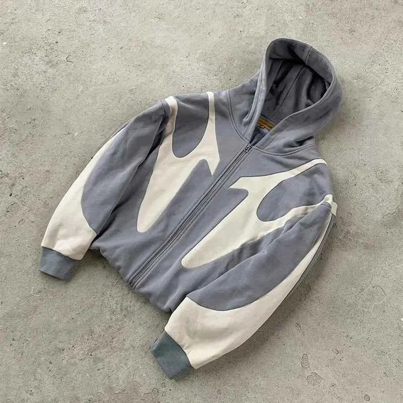 Y2K Devil Print Retro Zip Hoodie