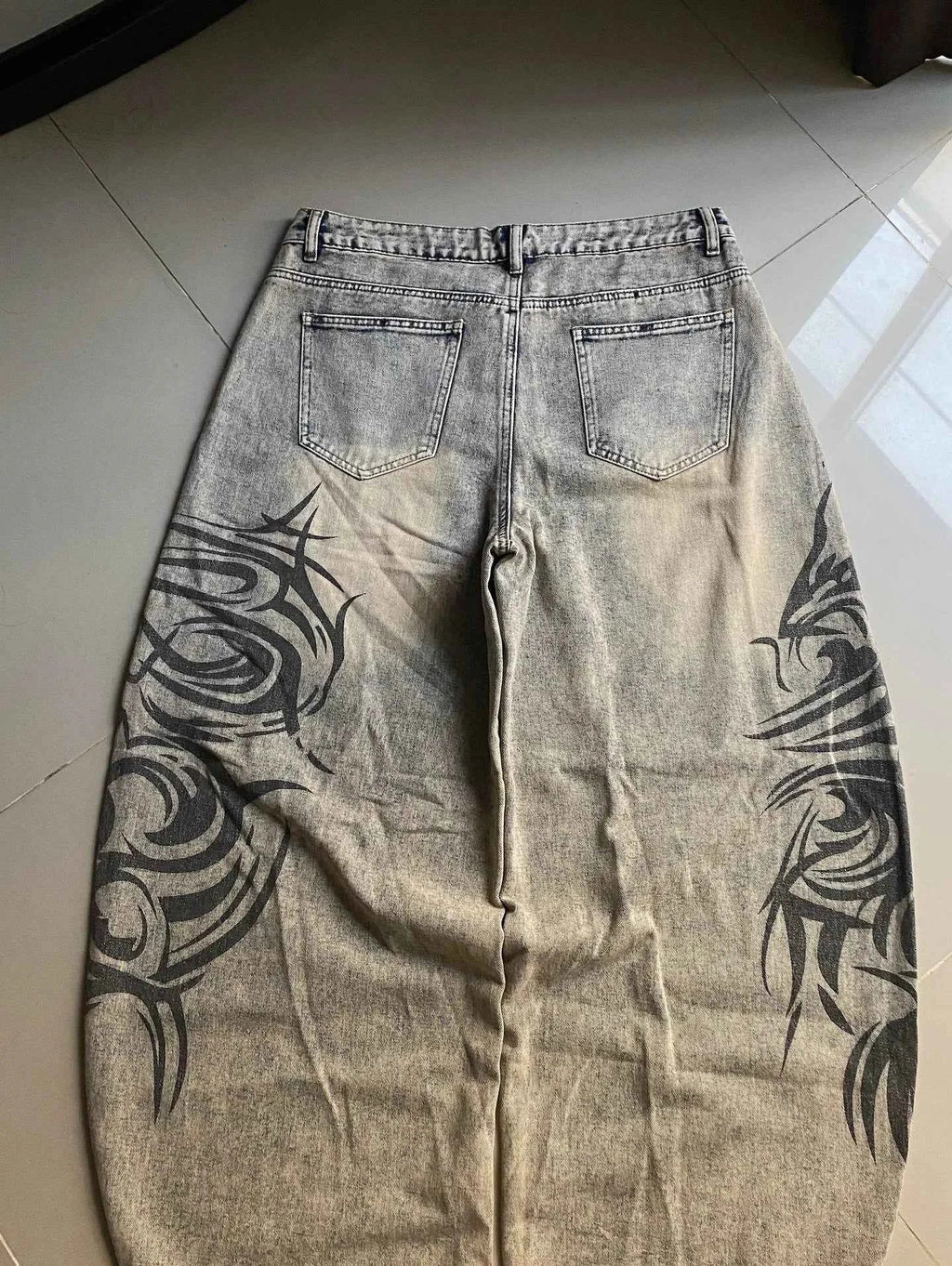 Y2K Grey Baggy Wide-Leg Jeans for Men & Women
