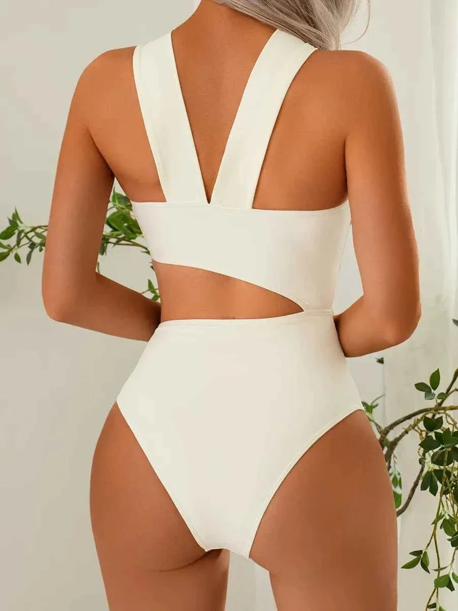 3D Floral Cutout Asymmetrical One-Piece Swimsuit