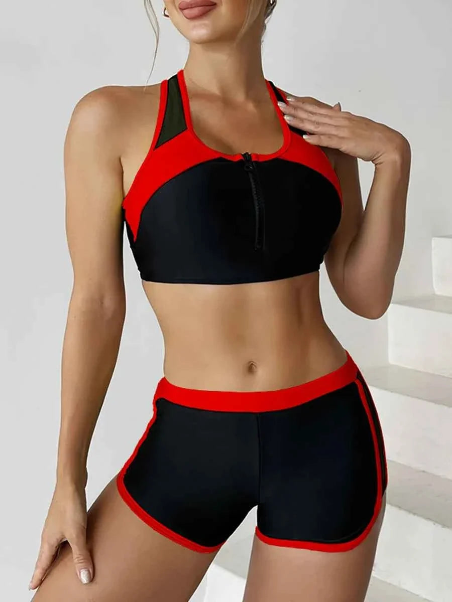2026 Zipper Bikini Set with Shorts Swimwear