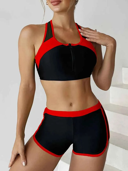 2026 Zipper Bikini Set with Shorts Swimwear