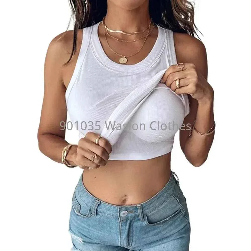 Summer Ribbed Tank Top with Bra Pads