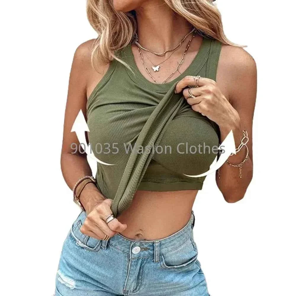 Summer Ribbed Tank Top with Bra Pads