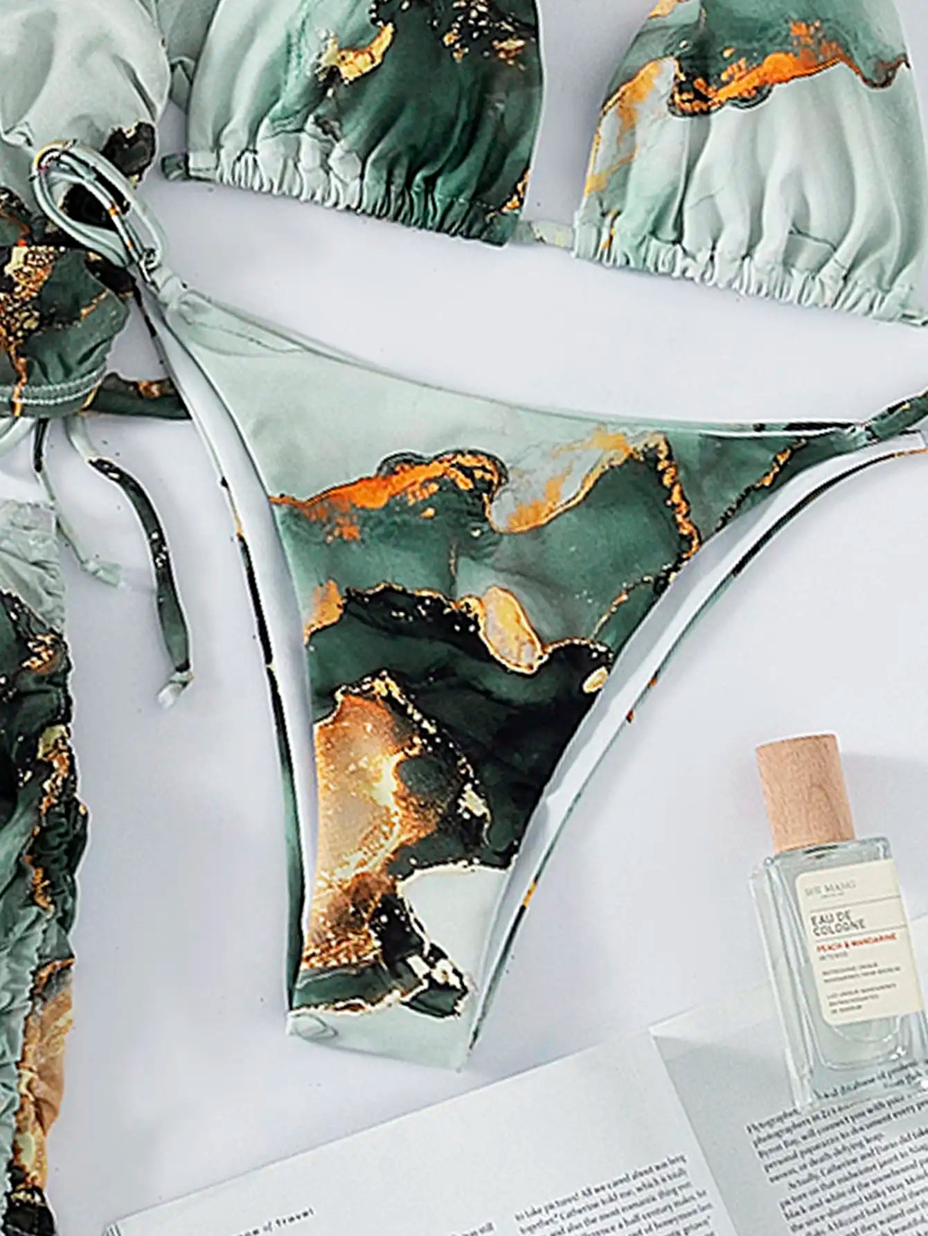 Marble Print 4-Piece Halter Bikini Set