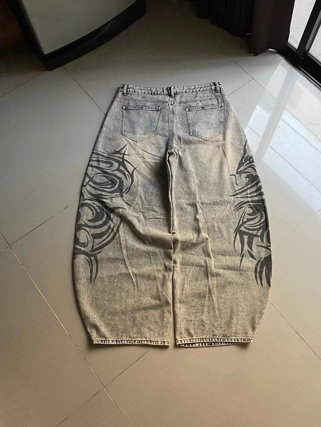Y2K Grey Baggy Wide-Leg Jeans for Men & Women