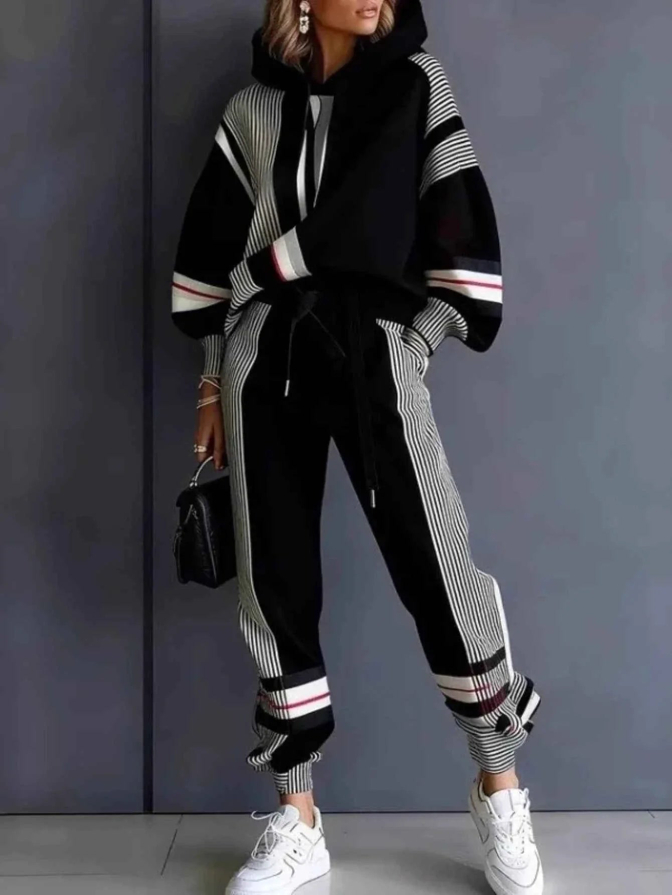 Plus Size Striped Sweatshirt & Pants Set