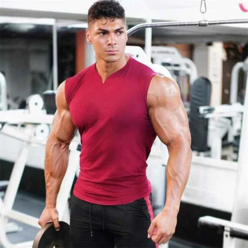 Cotton V-neck Gym Tank Top for Men
